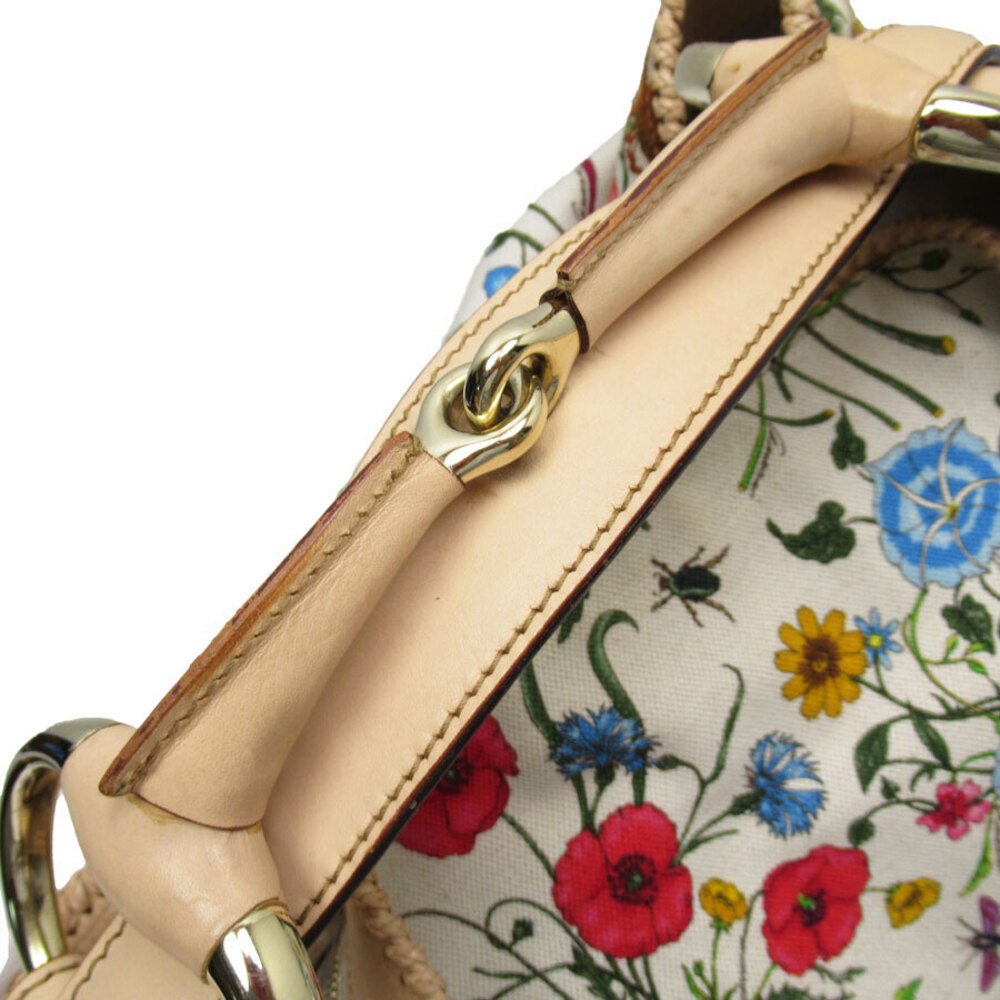 Gucci White Flora Flower Canvas Leather Horsebit Hobo bag floral print Red
